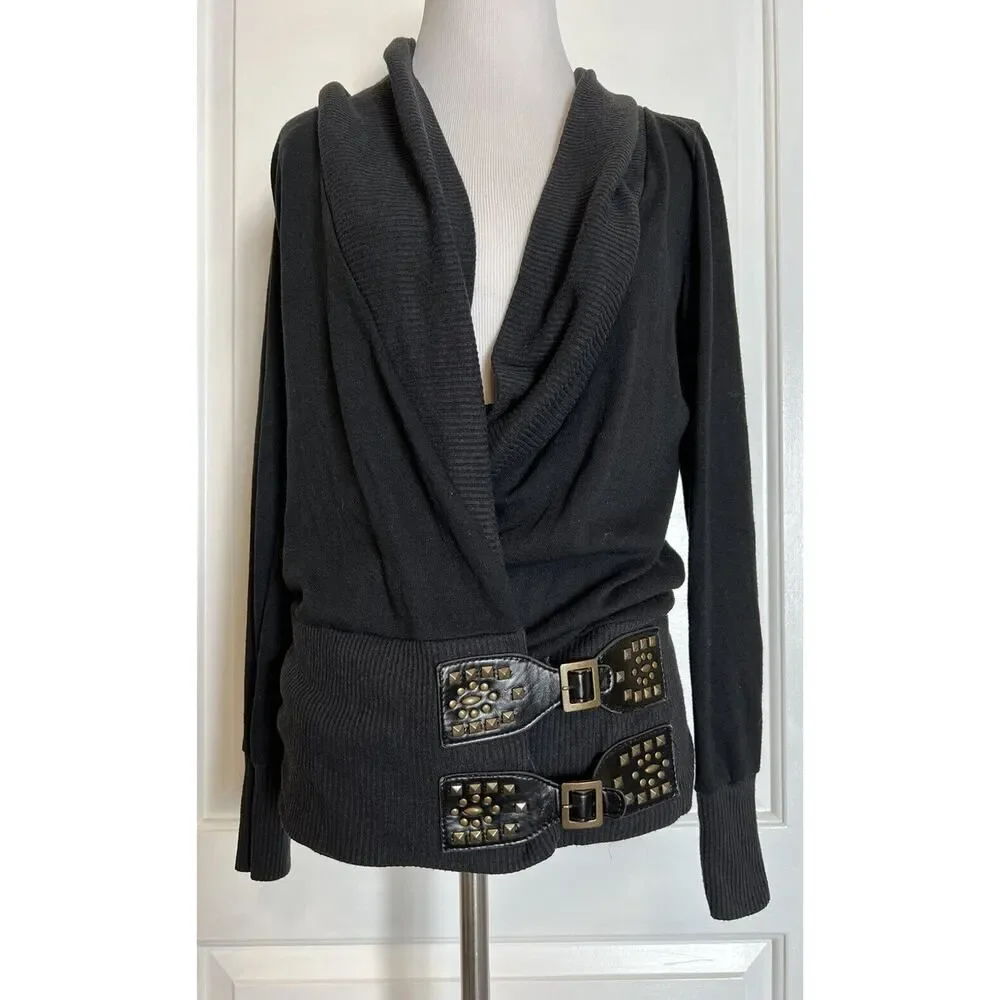 Los Angeles Boutique Wrap V-Neck Drape Lightweight Sweater Cardigan Tunic Top M